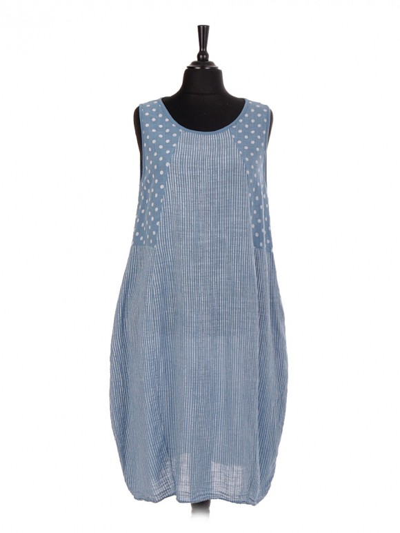Italian Polka Dot & Stripy Print Lagenlook Dress
