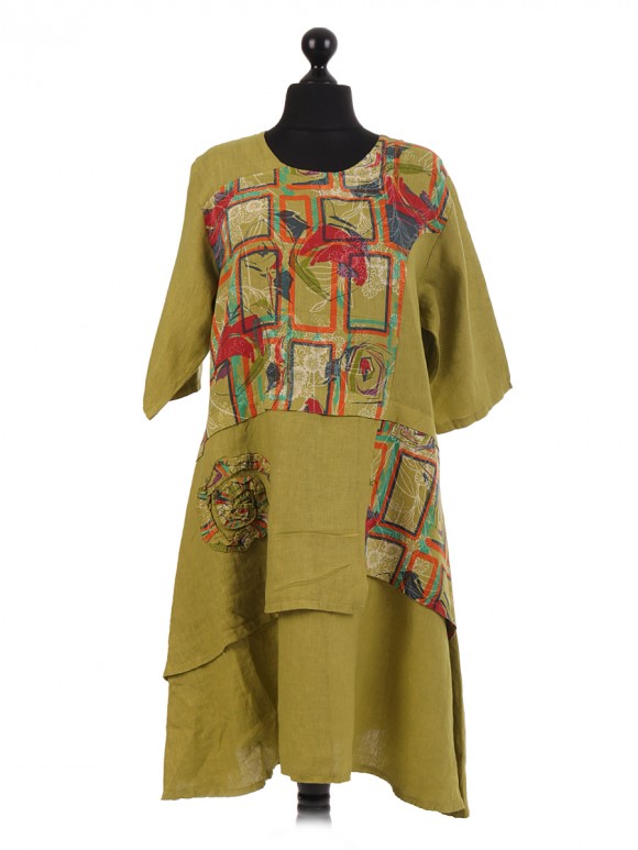 Italian Printed Patch Linen Dress