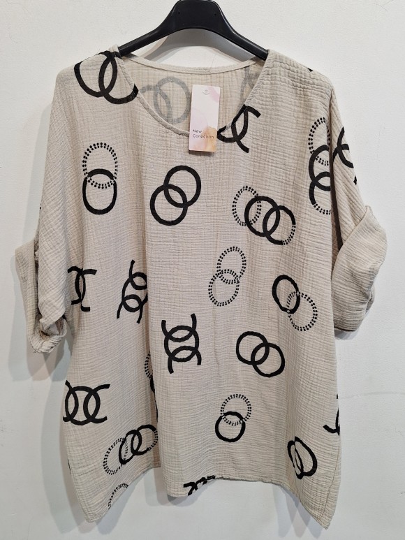 Italian Printed Short Sleeves Cotton Top