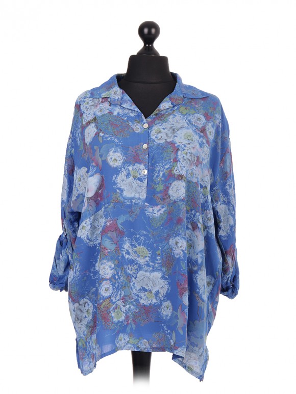 Italian Printed Turn up Sleeve Oversized Shirt