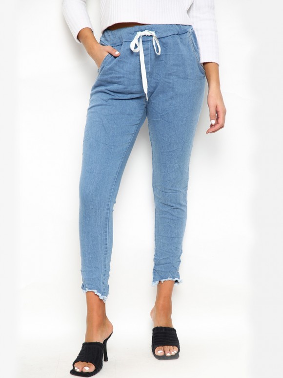 Italian Raw Edge Detail Denim Trousers With Side Pockets