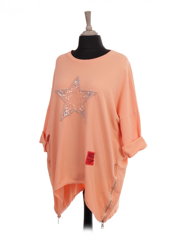 Italian Red Label Embroidered And Sequin Star Top