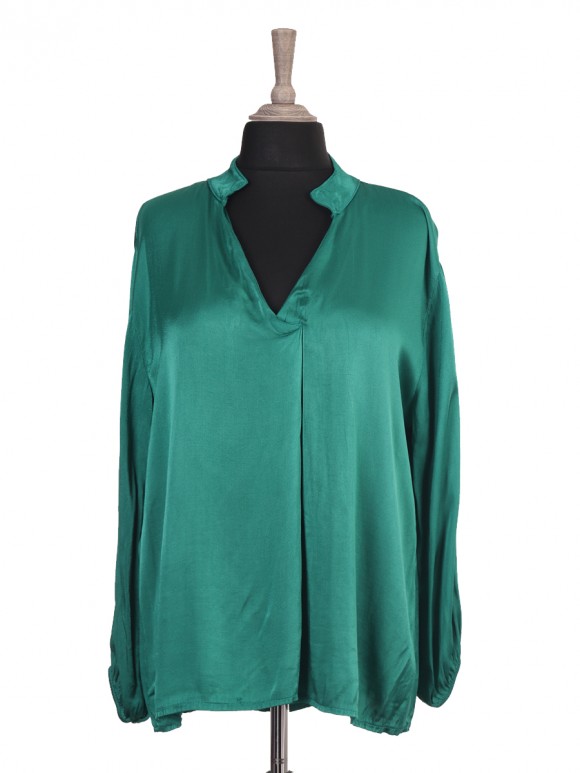 Italian Satin Blouse With Elasticated Sleeves