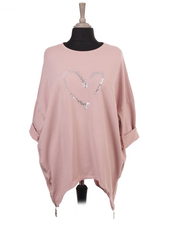 Italian Sequin And Embroidered Heart Top With Side Zip Detail