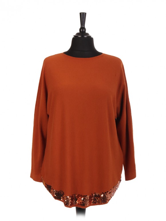 Italian Sequin Round Hem Jumper Top