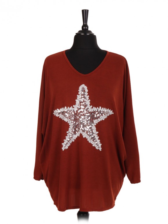 Italian Sequin Star Embellished Batwing Top