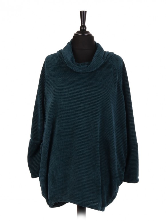 Italian Shaneel Cowl Neck Dip Hem Batwing Top