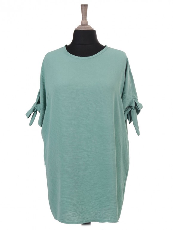 Italian Short Sleeves Knot Detail Arm Batwing Top