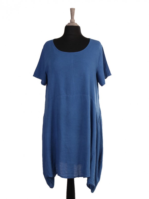 Italian Short Sleeves Linen Lagenlook Tunic Dress