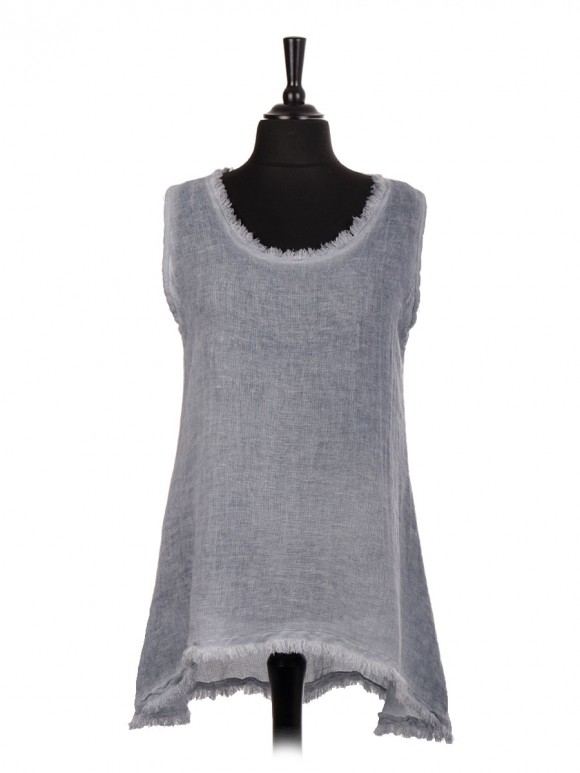 Italian Cold Dye Sleeveless Dip Hem Tunic Top