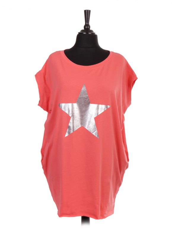 Italian Sleeveless Glossy Star Dip Hem Top with Side Pockets