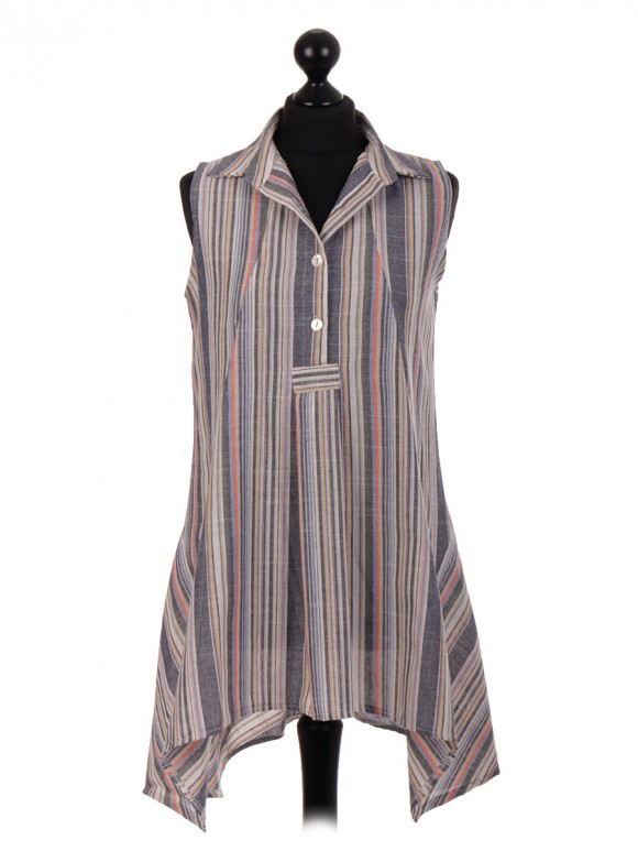 Italian Slim Fit Stripe Pattern Tunic Top