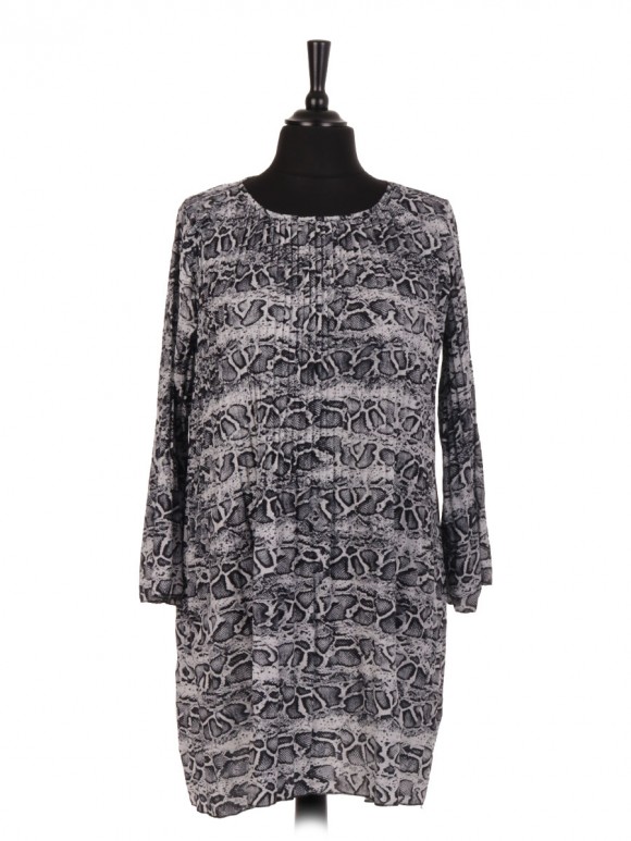 Italian Snake Skin Print Pleated Dress