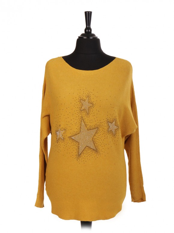 Italian Star Diamante Round Hem Batwing Jumper