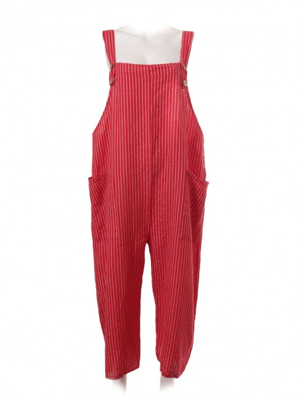 Italian Stripe Linen Dungaree With Button Fastening Straps