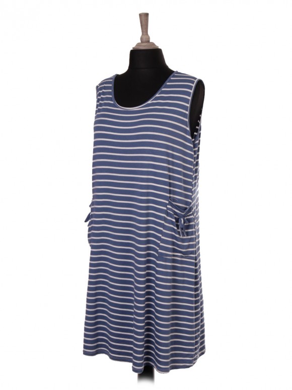 Italian Stripy Print Front Pocket Dress