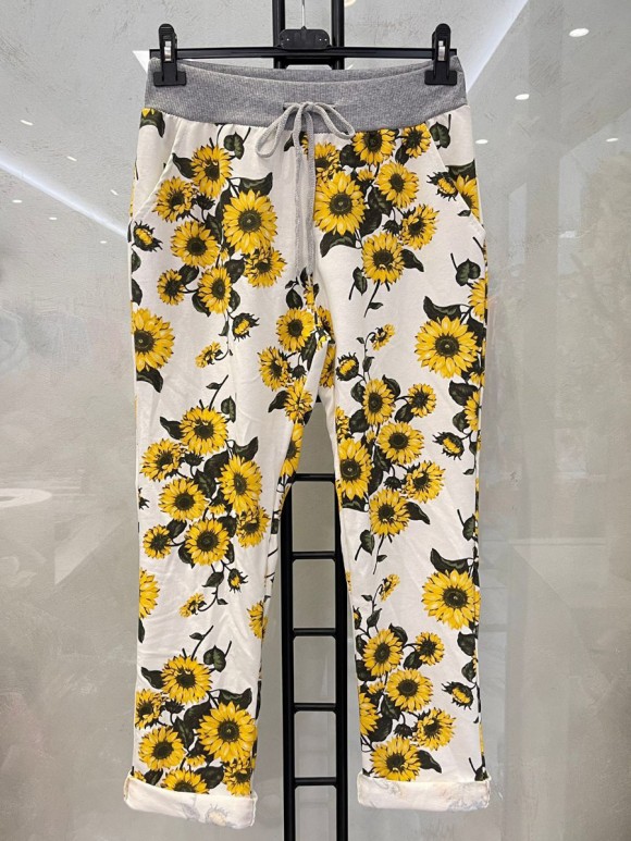 Italian Sunflower Printed Cotton Joggers