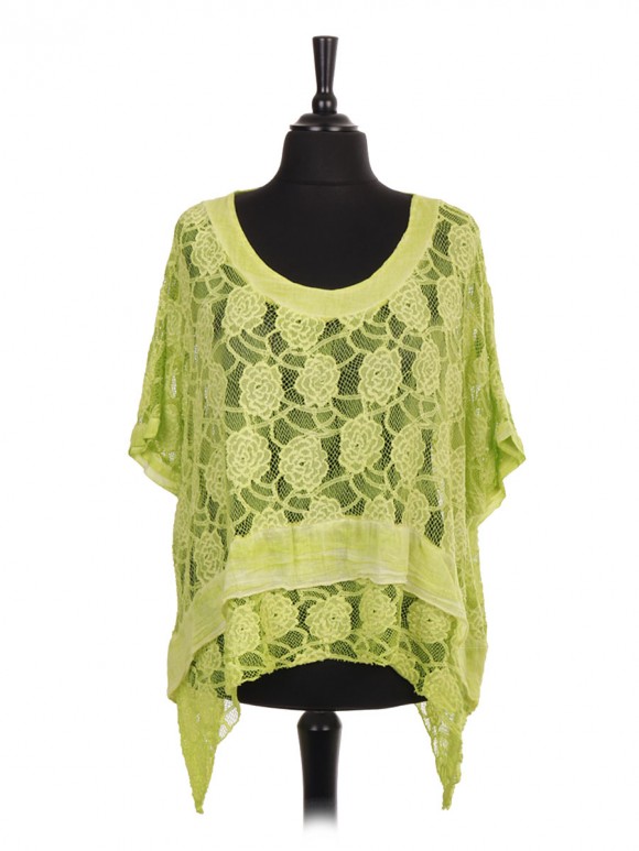 Italian Tape Embroidered Lace Batwing Tunic Top