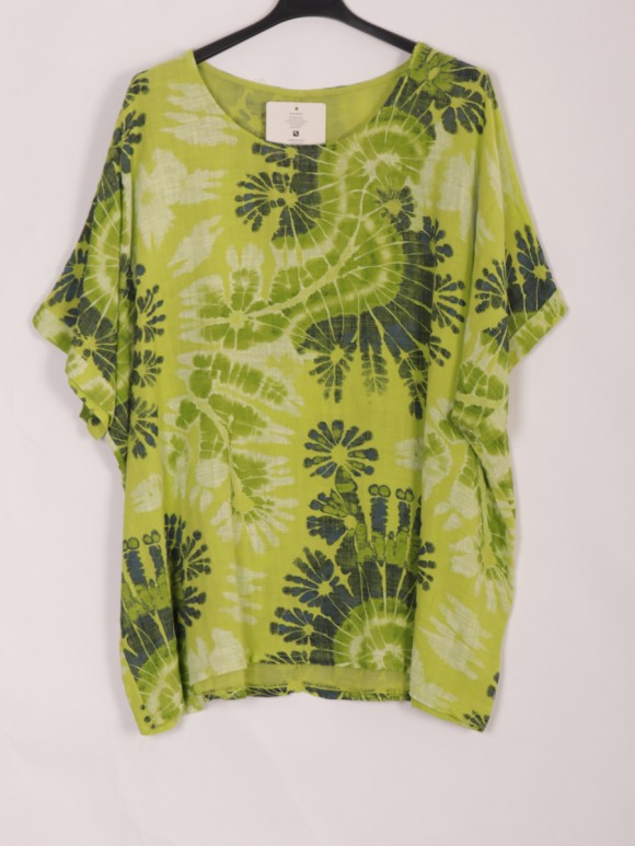 Italian Tie Dye Print Batwing Cotton Top