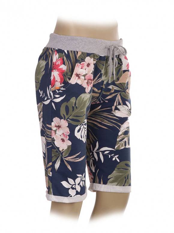 Italian Tropical Print Cotton Shorts with Side Pockets