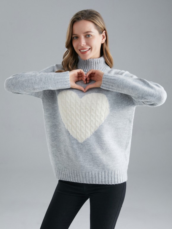 Italian Turtle Neck Cable Knitted Heart Jumper