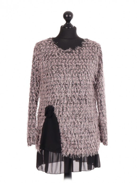Italian Two Layered Glitter Top With Chiffon Hem