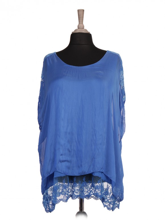 Italian Two Layered Lace Detail Silk Top