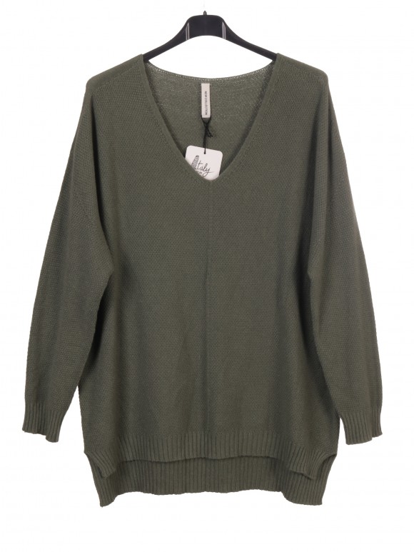 Italian V-neck High Low Knitted Jumper
