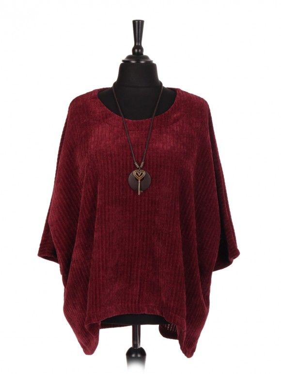 Italian Velour Dip Hem Batwing Top With Necklace