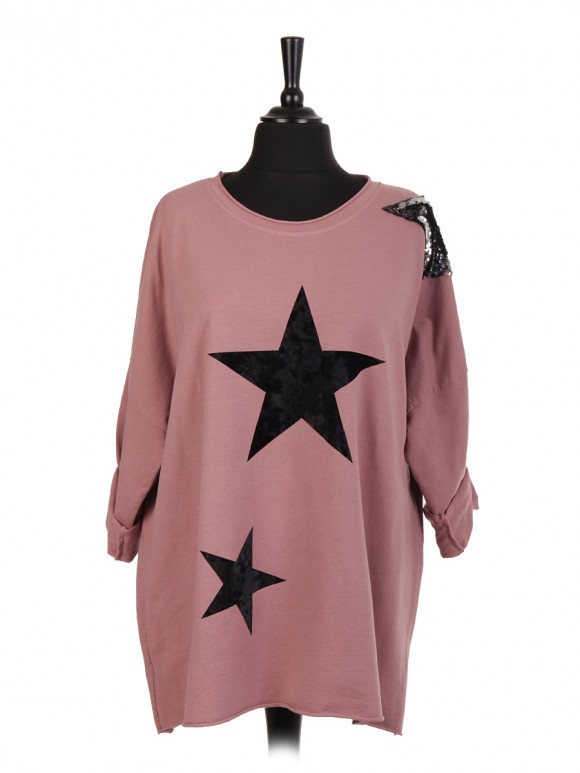 Italian Velvet And Sequin Star Patch Top