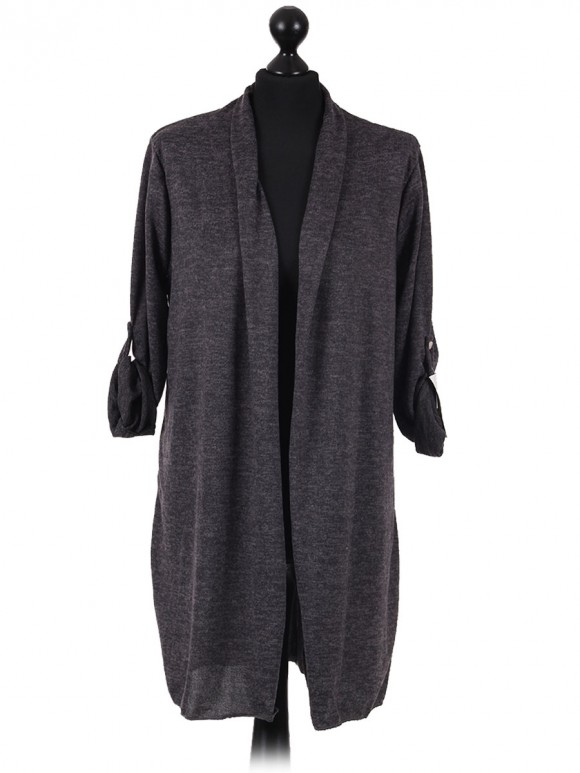 Italian Ladies Waterfall Cardigan charcoal