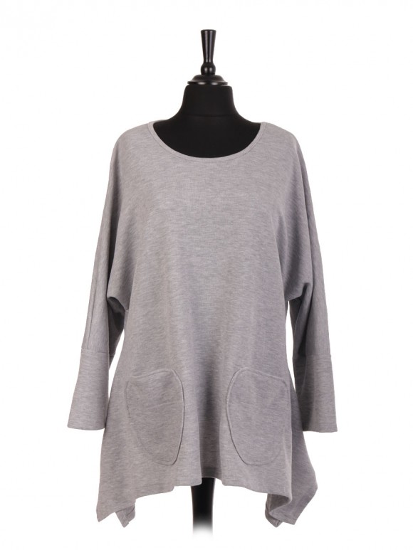 Italian Wool Mix Scoop Neck Tunic Top With Front Pockets
