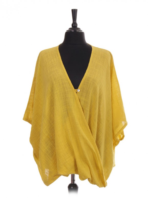 Italian Wrap Over Batwing Top With Button Fastening