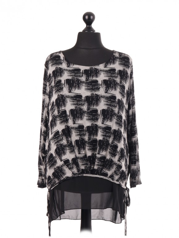 Italian Jersey Black Square Printed Chiffon Lined Top