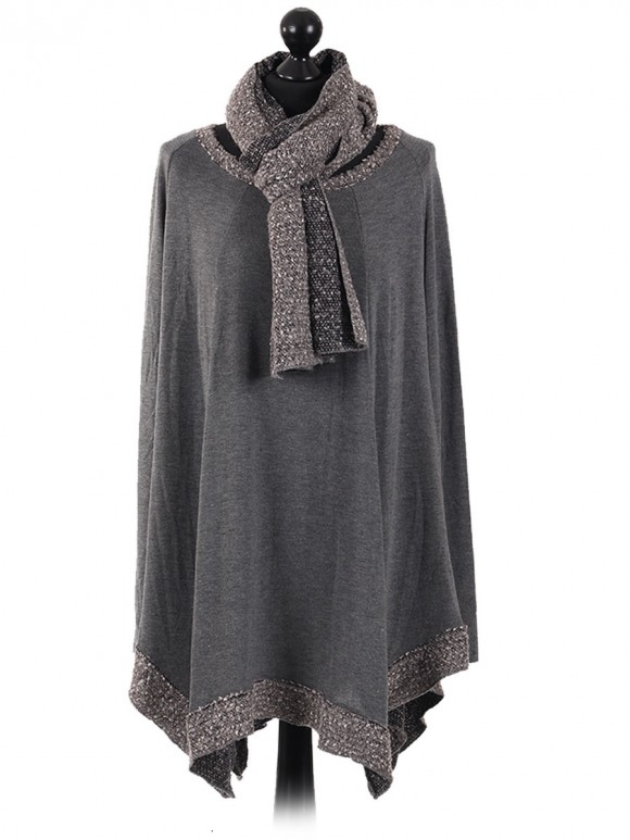 Italian Knitted Long Sleeves Tunic Top grey