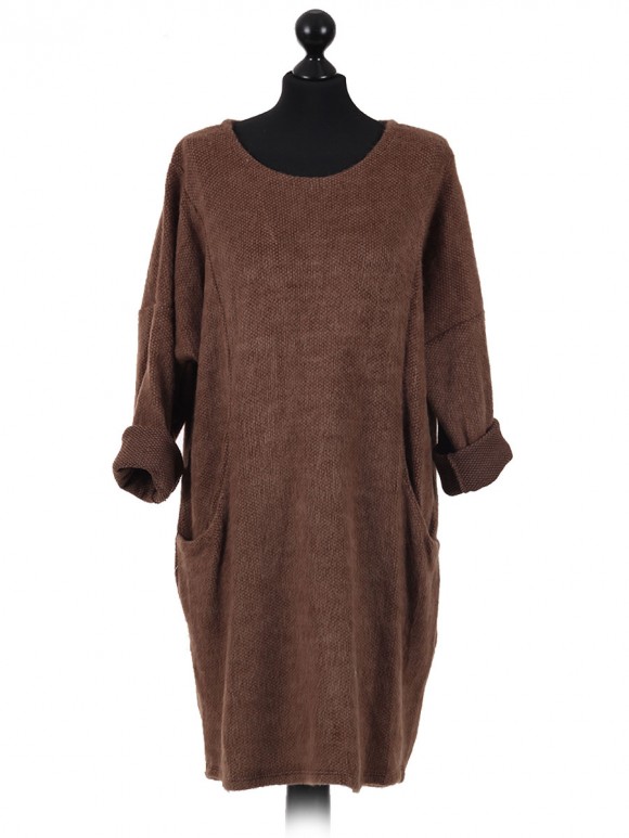 Italian Ladies Pocket Lagenlook Dress brown