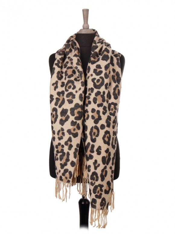 Ladies Leopard Print wool Mix Shawl/Scarf