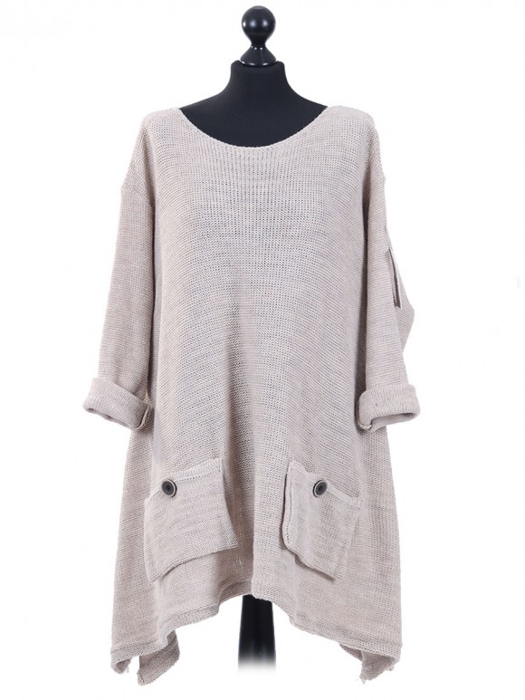 Italian Woollen Knitted Tunic Top Beige