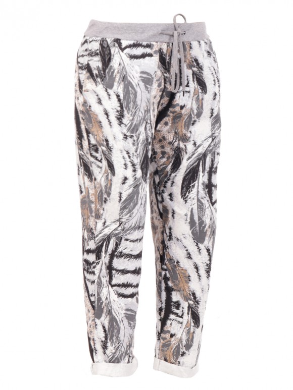 Large Italian Feather Print Trouser