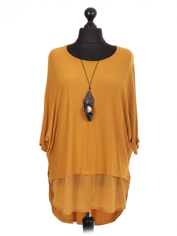 Italian Batwing Top With Chiffon Hem And Necklace 