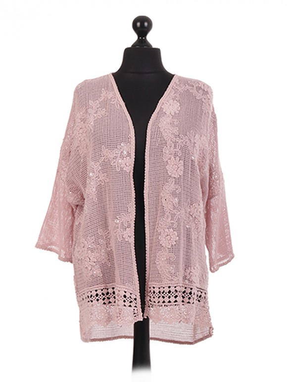 Italian Crotchet Sequin Embelished Open Cardigan