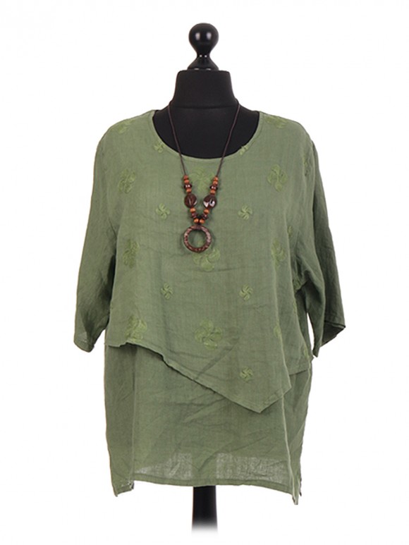 Italian Linen Layered Embroidered Necklace Top