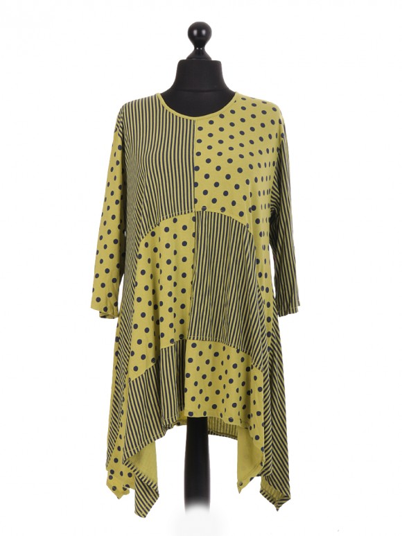 Spots And Stripes Print Oversized Waterfall Tunic