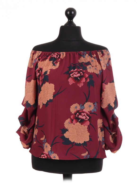 Italian Stem Floral Bardot Blouse Top