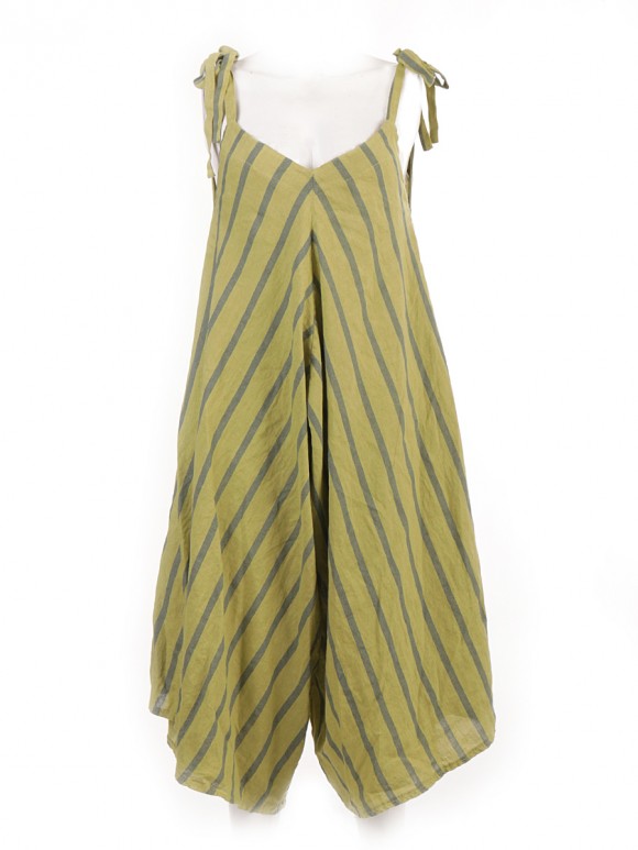 Italian Stripe Linen Stripe Draped Jumpsuit