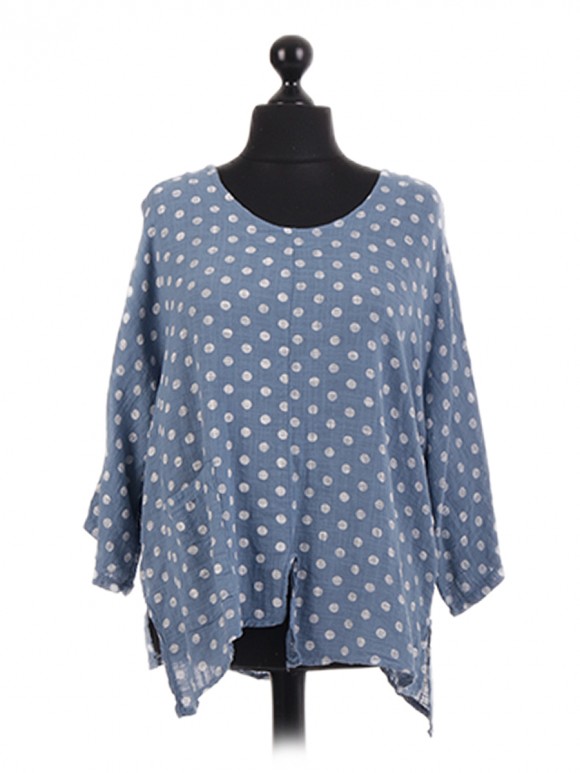 Italian White Polka Dot Batwing Top