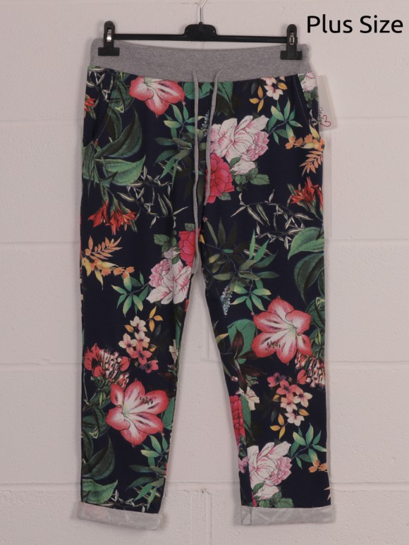 Plus Size Italian Jungle Print Cotton Trousers