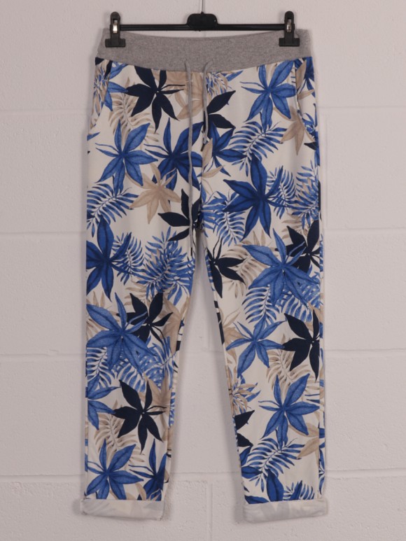 Italian Leaf Print Cotton Trousers