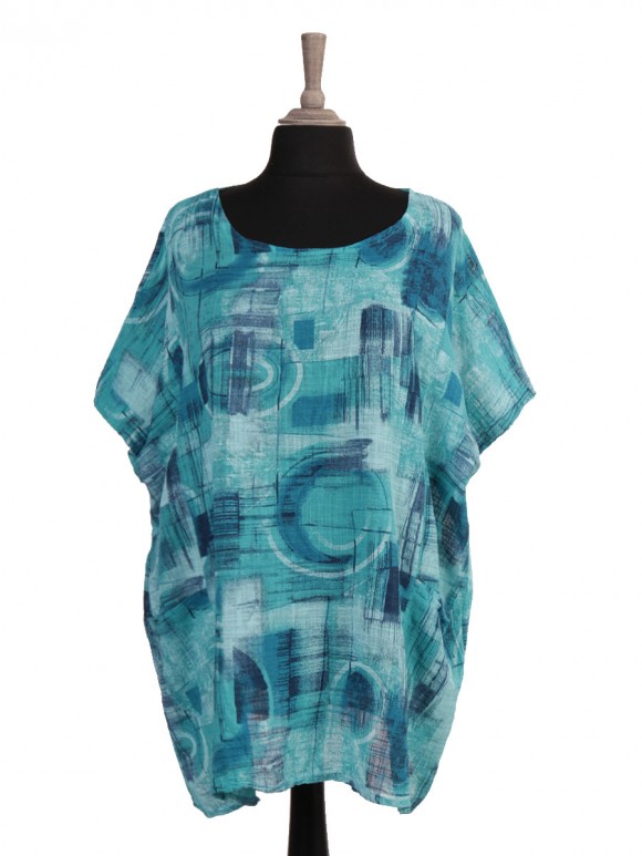 Plus Size Italian Circle Printed Front Pockets Batwing Top
