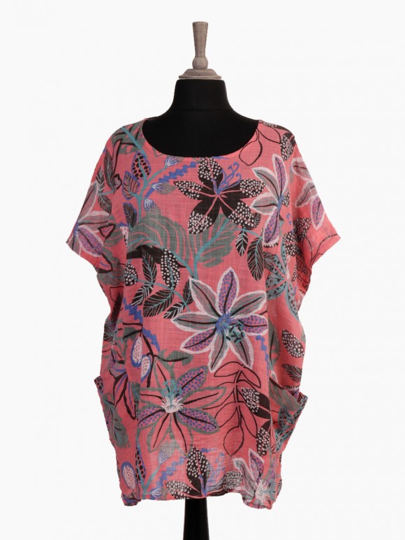 Plus Size Italian Floral Print Batwing Top